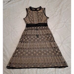 a'reve Womens Medium Tan Black Floral Lace Crochet Overlay Dress Sleeveless NWT